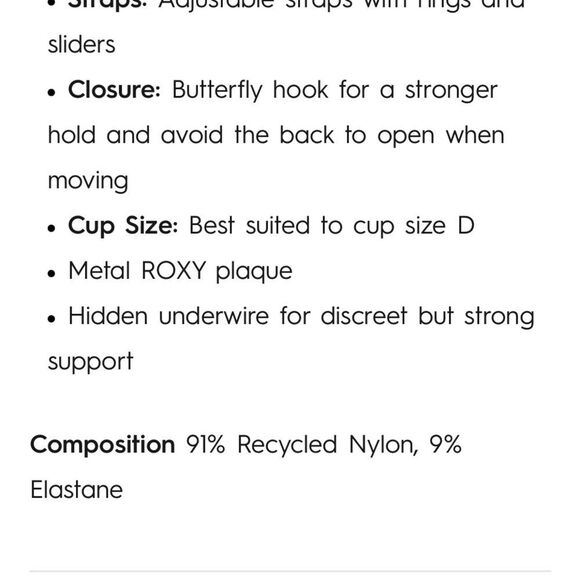 ROXY BIKINI TOP SIZE SMALL IN A D CUP HAS REMOVABLE PADS  WITH ADJUSTABLE STRAPS - Picture 12 of 14